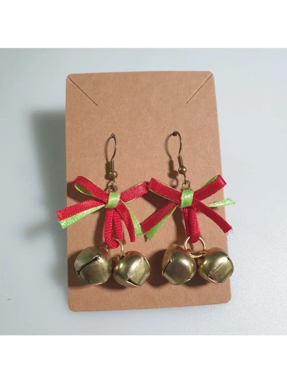 Holiday Jingle Bell Earrings Festive Red Green Ribbon Christmas Hook Lightweight